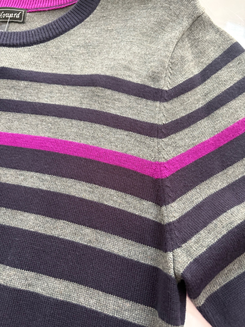 Jessica Howard  Navy Blue, Fuchsia Bright Pink & Gray Striped Knit Sweater Dress - Picture 9 of 12